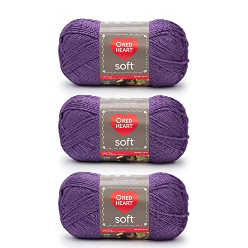 Red Heart Soft Lavender Garn, 3er-Pack, 141 g pro Stück, Acryl, mittlere Stärke (Worsted), 250 Meter – zum Stricken und Häkeln von Red Heart