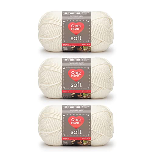 Red Heart Soft Off White Garn, 3er-Pack, 141 g pro Stück, Acryl, mittlere Stärke (Worsted), 250 Meter – zum Stricken und Häkeln von Red Heart