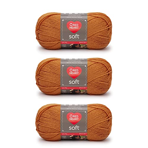 Red Heart Soft Tangerine Garn, 3er-Pack, 141 g pro Stück, Acryl, mittlere Stärke (Worsted), 250 Meter – zum Stricken und Häkeln von Red Heart