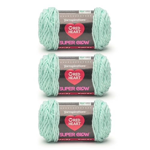 Red Heart Super Glow Spectral Seafoam Garn, 50 g, 100% Polyester, Kammgarn Nr. 4 (Medium), 45,7 m, Stricken/Häkeln, 3 Stück von Red Heart