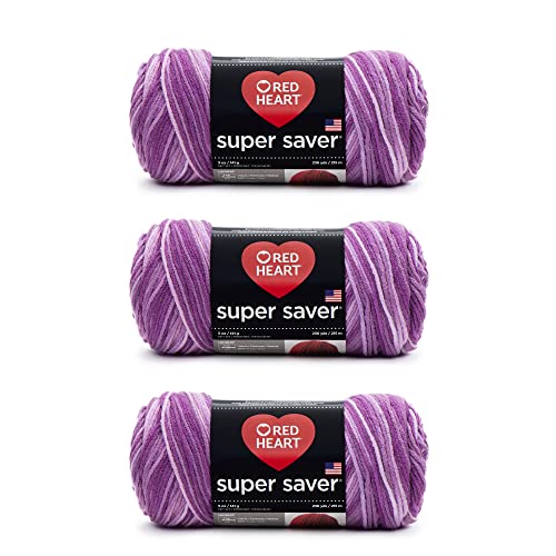 Red Heart Super Saver, 3er-Pack, 141 gr, Acryl, 4 Medium (Kammgarn), 330 m, für Stricken/Häkeln, Purple-Tones-Garn von Red Heart