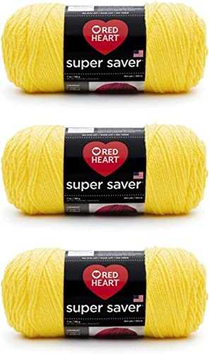 Red Heart Super Saver, 3er-Pack, 198 gr, Acryl, 4 Medium (Kammgarn), 330 m, für Stricken/Häkeln, Garn, hellgelbes Garn von Red Heart