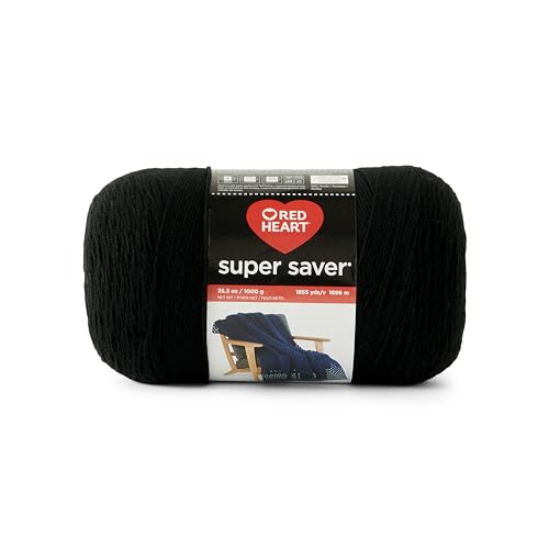 Red Heart Super Saver 1000 g schwarzes Garn – 1 Packung mit 998 g – 100% Acryl – #4 Kammgarn (mittel) – 1860 Meter zum Stricken, Häkeln, Basteln und Amigurumi von Red Heart