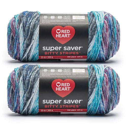 Red Heart Super Saver Bitty Stripe Galaxy-Garn, 283 g, 100% Acryl, Kammgarn Nr. 4 (Medium), 500 m, Stricken/Häkeln, 2 Stück von Red Heart