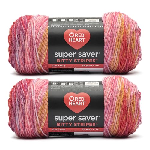 Red Heart Super Saver Bitty Stripe Pink Lemonade Garn, 283 g, 100% Acryl, Kammgarn Nr. 4 (Medium), 500 m, Stricken/Häkeln, 2 Stück von Red Heart