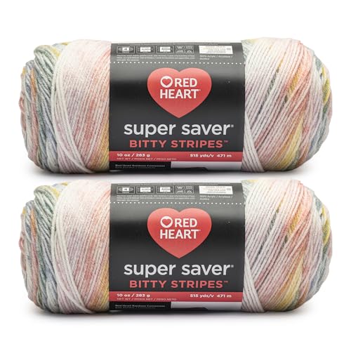 Red Heart Super Saver Bitty Stripe Rainbow Mist Garn, 283 g, 100% Acryl, Kammgarn Nr. 4 (Medium), 500 m, Stricken/Häkeln, 2 Stück von Red Heart