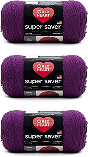 Red Heart Super Saver Dark Orchid Garn – 3 Stück 198 g – Acryl – 4 Medium (Kammgarn) – 360 Meter – Stricken/Häkeln von Red Heart