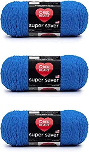 Red Heart Super Saver, 3er-Pack, 198 gr, Acryl, 4 Medium (Kammgarn), 330 m, für Stricken/Häkeln, Delft-Blau-Garn von Red Heart