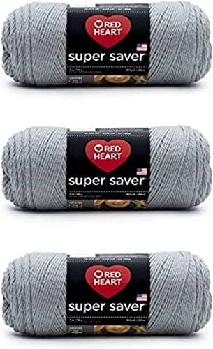 Red Heart Super Saver Dusty Gray Garn – 3 Stück 198 g – Acryl – 4 Medium (Kammgarn) – 360 Meter – Stricken/Häkeln von Red Heart