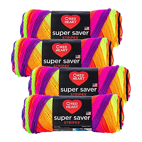 Red Heart Super Saver Garn, 4er-Pack mit 142 g Knäuel, helle Streifen von Red Heart