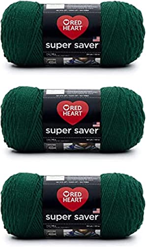 Red Heart Super Saver Hunter Green Garn – 3 Packungen mit 198 g – Acryl – 4 Medium (Kammgarn) – 360 Meter – Stricken/Häkeln von Red Heart