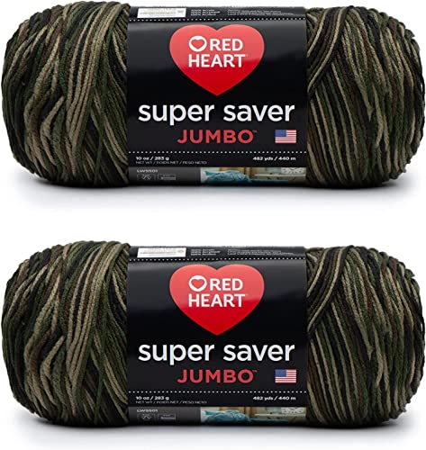 Red Heart Super Saver Jumbo-Camouflage-Garn – 2 Packungen mit 283 g – Acryl – 4 Medium (Kammgarn) – 480 Meter – Stricken/Häkeln von Red Heart