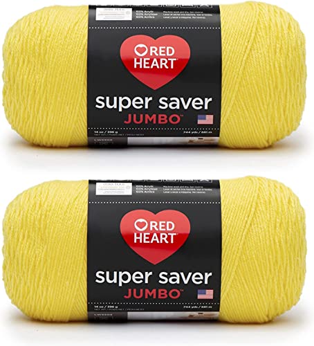 Red Heart Super Saver Jumbo-Garn in leuchtendem Gelb, 2 Packungen mit 396 g – Acryl – 4 Medium (Kammgarn) – 700 Meter – Stricken/Häkeln von Red Heart