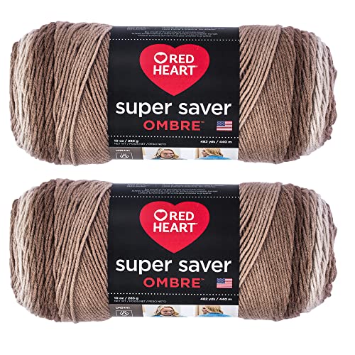 Red Heart Super Saver Jumbo-Kakao-Ombré-Garn, Acryl, 4 Medium (Kammgarn), 482 Meter, 2 Stück von Red Heart