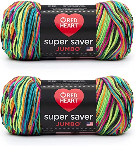 Red Heart Super Saver Jumbo-Schwarzlicht-Garn, 2 Packungen mit 283 g, Acryl, 4 Medium (Kammgarn), 482 Meter – Stricken/Häkeln von Red Heart