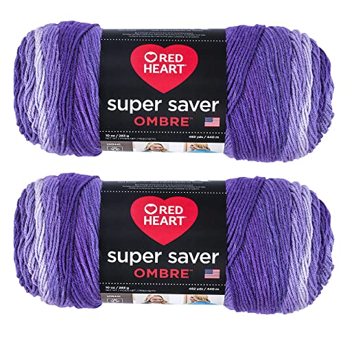 Red Heart Super Saver Jumbo-Violett-Ombré-Garn, 2 Packungen mit 283 g, Acryl, 4 Medium (Kammgarn), 482 Meter – Stricken/Häkeln von Red Heart