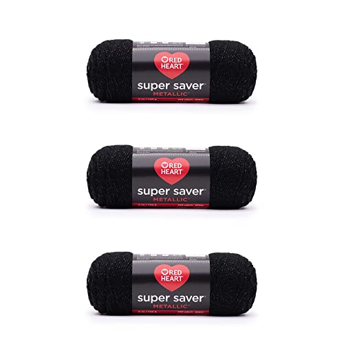 Red Heart Super Saver Metallic Black Garn – 3 Packungen mit 142 g – Acryl – 4 Medium (Kammgarn) – 250 Meter – Stricken/Häkeln von Red Heart