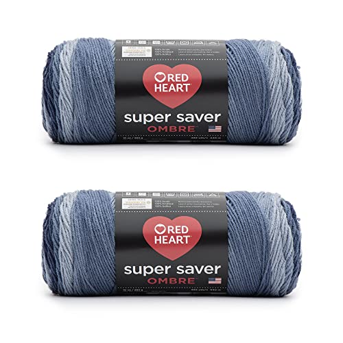 Red Heart Super Saver Ombre Navy Garn – 2 Packungen mit 283 g – Acryl – 4 Medium (Kamm) – 482 Meter – Stricken/Häkeln von Red Heart