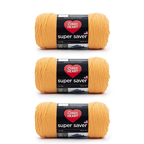 Red Heart Super Saver Safran-Garn – 3 Packungen mit 198 g – Acryl – 4 Medium (Kamm) – 360 Meter – Stricken/Häkeln von Red Heart