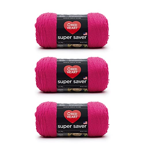 Red Heart Super Saver Shocking Pink Garn – 3 Packungen mit 198 g – Acryl – 4 Medium (Kamm) – 360 Meter – Stricken/Häkeln von Red Heart