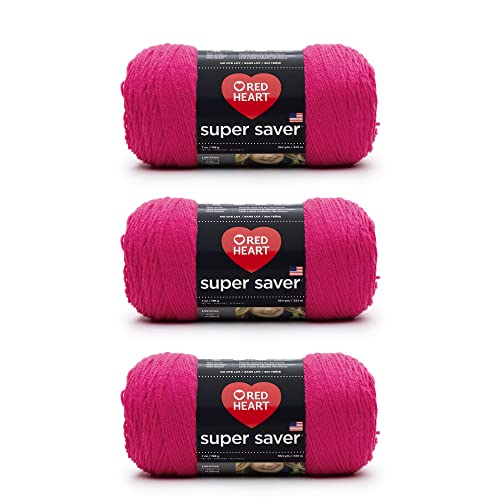 Red Heart Super Saver, 3er-Pack, 198 gr, Acryl, 4 Medium (Kammgarn), 330 m, für Stricken/Häkeln, Shocking-Pink-Garn von Red Heart