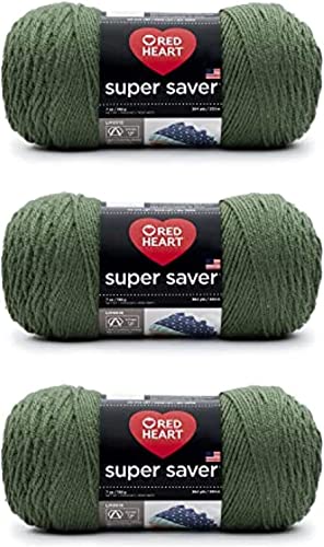 Red Heart Super Saver, 3er-Pack, 198 gr, Acryl, 4 Medium (Kammgarn), 330 m, für Stricken/Häkeln, Medium-Thyme-Garn von Red Heart