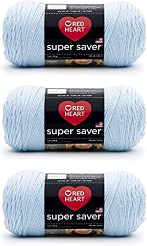 Red Heart Super Saver, 3er-Pack, 198 gr, Acryl, 4 Medium (Kammgarn), 330 m, für Stricken/Häkeln, hellblaues Garn von Red Heart