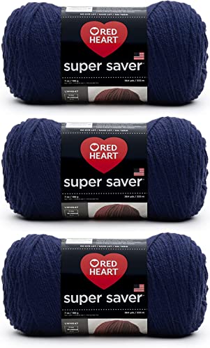 Red Heart Super Saver weiches marineblaues Garn – 3 Packungen mit 198 g – Acryl – 4 Medium (Kammgarn) – 360 Meter – Stricken, Häkeln, Basteln und Amigurumi von Red Heart