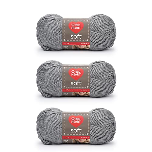 Red Heart Soft Light Gray Heather Garn, 3er-Pack, 113 g pro Stück, Acryl, mittlere Stärke (Worsted), 250 Meter – zum Stricken und Häkeln von Red Heart