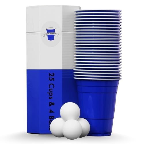 RedCupShop® Becher Set | 25 Blaue Cups & 4 Bälle | Spülmaschinenfest & Wiederverwendbar | 473ml/ 16oz blaue Partybecher von RedCupShop