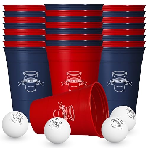 RedCupShop® Beer Pong Becher Mehrweg Set inkl. 24 Becher & 6 Bälle | Spülmaschinenfest | Extra Stabil & BPA-frei | Made in Germany (Rot/Blau) von RedCupShop