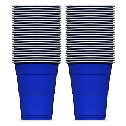 RedCupShop® 50 Blaue Beer Pong Becher - 16oz (473ml) - Wiederverwendbar, Spülmaschinenfest, mit Fülllinien - Robuste Partybecher für Trinkspiele & Feiern, Polystyrol, Strapazierfähig von RedCupShop