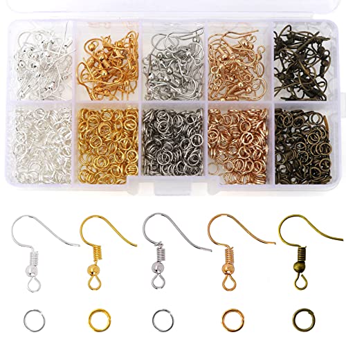 Redamancy Ohrring Machen Kit, 1150 Stück Schmuckherstellung Set, Mehrfarbig Ohrring Haken, Ohrhaken Biegeringe, Ohrringe Selber Machen Set, für DIY Ohrhänger Schmuck Basteln Zubehör von Redamancy