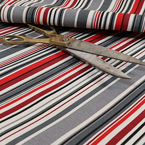 Redbrick Mill Fabrics Bedruckter Polyester Velours Samt Polsterstoff Schwarz Rot Grau Gestreift von Redbrick Mill Fabrics