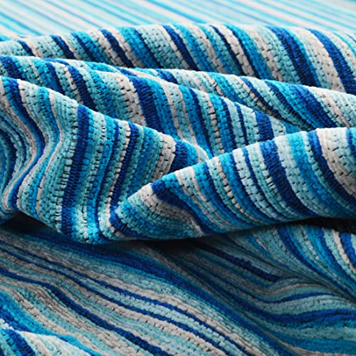 Redbrick Mill Fabrics Hochwertiger Chenille-Polsterstoff mit Streifenmuster im Retro-Stil, meterweise in Blau gestreift 2 (Muster 10 cm x 8 cm) von Redbrick Mill Fabrics