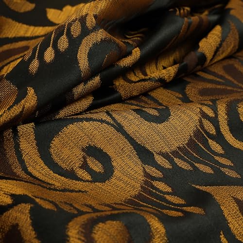 Redbrick Mill Fabrics Schwer entflammbarer Polsterstoff mit großem floralem Damastmuster, Vorhangstoff in Schwarzgold (Meterware) von Redbrick Mill Fabrics