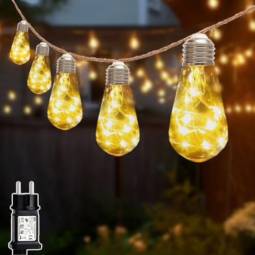 Redefun LED Lichterkette Außen und Innen, Vintage 12.5M Lichterkette Aussen, 8 Modi Lichterketten Timer mit 20 Glühbirnen, Lichterketten mit Stecker, Vintage Deko für Garten Balkon Party Hochzeit von Redefun