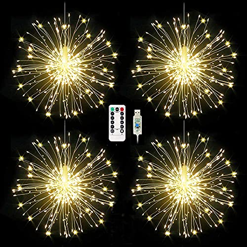 Redefun Feuerwerk Lichterkette USB Betrieben, 4 x 120 LED Weihnachtslicht, 8 Modi Feuerwerk Lichter mit Fernbedienung, Wasserdicht Hängend Weihnachtsdeko Licht für Außen und Innen Deko（Warmweiß） von Redefun