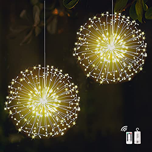 Redefun Feuerwerksleuchten, 198 LEDs, dimmbar, Starburst-Lichter, batteriebetrieben, 8 Modi, Kupferdraht, Lichterkette mit Fernbedienung, wasserdichte Hängelichter für Innen- und Außenbereich, 2 Stück von Redefun