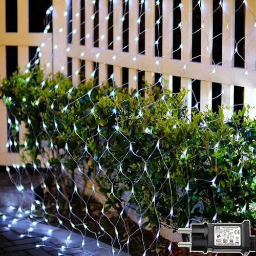 Redefun Lichternetz Außen 2 Stück 3x2m 200 LED Lichterkette Netz mit Stecker, 8 Modi Lichterkettennetz Wasserdicht Lichtervorhang für Zimmer Wand Hochzeit Zaunbüsche Garten Deko - Kaltweiß von Redefun