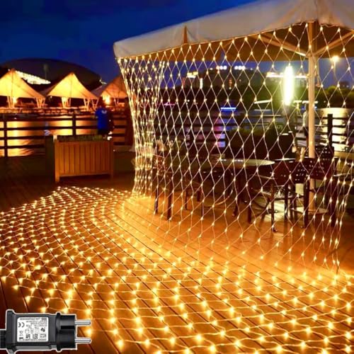 Redefun Lichternetz Außen 2 Stück 3x2m 200 LED Lichterkette Netz mit Stecker, 8 Modi Lichterkettennetz Wasserdicht Lichtervorhang für Zimmer Wand Hochzeit Zaunbüsche Garten Deko - Warmweiß von Redefun