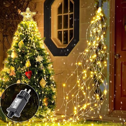 Redefun Lichterschweif 1M 100 LED Lichterbündel mit Strom, 8 Modi Lichterkette Wasserfall, Wasserdichte Weihnachtsbeleuchtung für Innen Außen Gießkanne Terrasse Balkon Garten Deko von Redefun