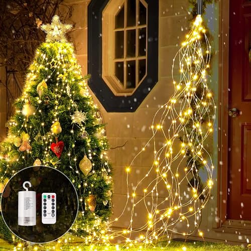 Redefun Lichterschweif 1M 100LED Lichterbündel Batteriebetrieben, 8 Lichtmodi Wasserdicht Wasserfall Lichterkette mit Timer&Fernbedienung für Gießkanne Innen Außen Garten Deko(Warmweiß) von Redefun