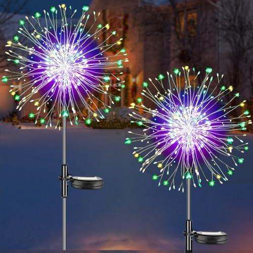 Redefun Solar Gartendeko 2 Stück 120LED Gartendeko Solar Gartenleuchten, 8 Modi Solarleuchte Feuerwerk Wasserdicht Gartenstecker Pusteblume Solarlampen für Außen Balkon Terrasse Deko(Mehrfarbig) von Redefun