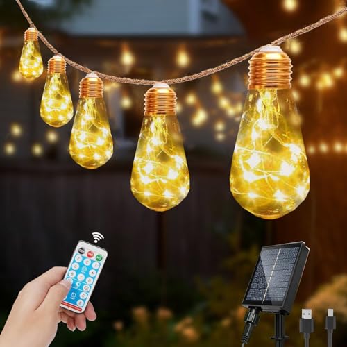 Redefun Solar Lichterkette Aussen mit 20 Glühbirnen, 8.7M/8 Modi Lichterkette Außen Solar mit Fernbedienung Timer, Wasserdicht IP65 Solar Lichterkette Wetterfest für Garten, Balkon, Party(Warmweiß) von Redefun