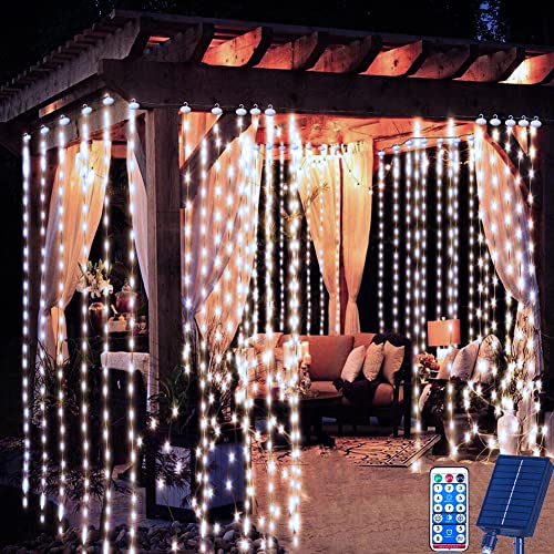 Redefun Solar Lichtervorhang Aussen 3M x 3M 300LED Lichterkette vorhang, 8 Modi Wasserdicht Solar Wasserfall Lichter mit Fernsteuerung,Timer für Außen Pavillon Balkon Hochzeit Deko(Kaltweiß) von Redefun