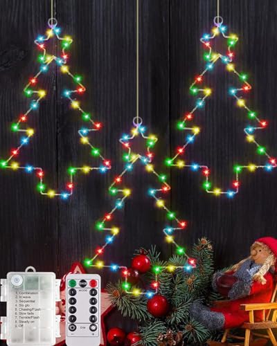 Redefun Weihnachten Fenster lichterkette, 3Stück Weihnachten Stern Lichterketten Batteriebetrieben, 8 Modi hängende Weihnachtsbeleuchtung mit Fernbedienung & Timer für Innen Außen Xmas Deko-Mehrfarbig von Redefun