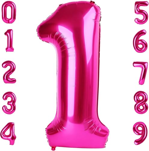 Redmarket® Geburtstagsballons, hergestellt in der EU, 100 cm, Folienballon Zahl 1, Rosa von Redmarket