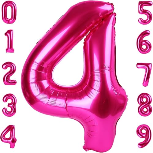 Redmarket® Geburtstagsballons, hergestellt in der EU, 100 cm, Folienballon Zahl 4, Rosa von Redmarket