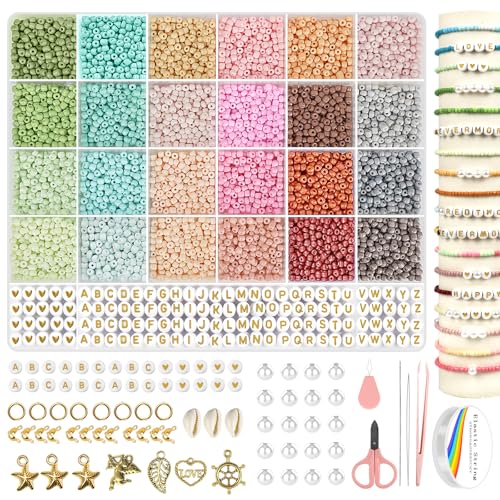 Redtwo 8500 Stück 3 mm Glas-Rocailles für Armbandherstellung, 24 Farben, kleine Perlen für Freundschaftsarmband-Kits, Rocailles-Set zur Schmuckherstellung, kleines Perlen-Set für Mädchen, von Redtwo